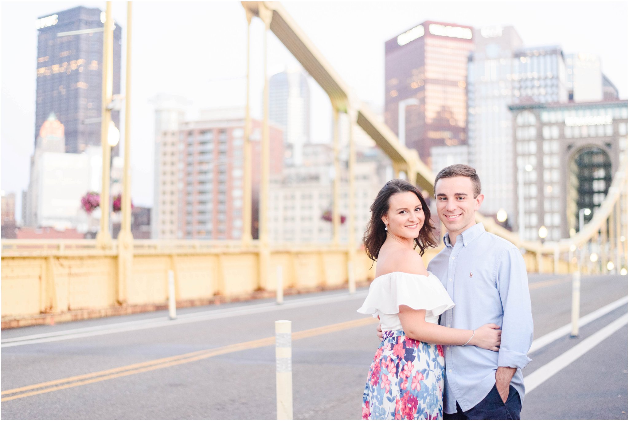 engagement pictures on the roberto clemente bridge